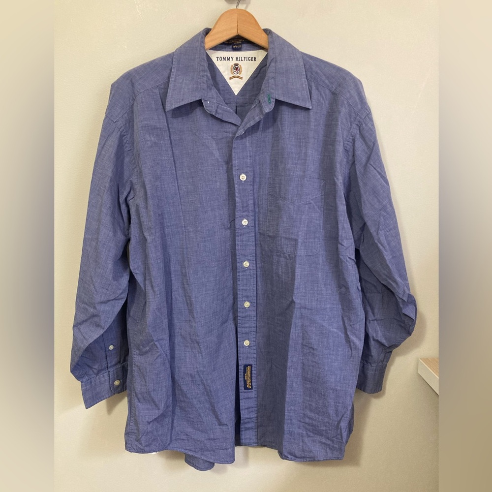 Men’s Tommy Hilfiger Cotton Button Down Dress Shirt 16 1/2 - 33 Blue long sleeve